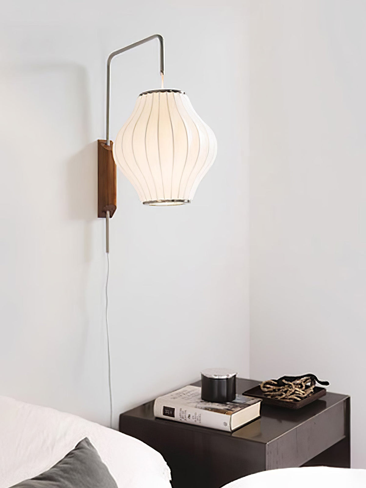 Swivel Sphere Wall Light with Adjustable Cord 15.7 in Walnut Chrome Finish Plug-In LED Sconce for Bedroom Office Living Room