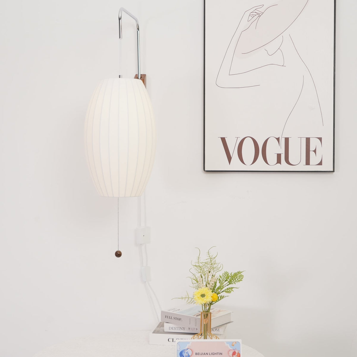 Swivel Sphere Wall Light with Adjustable Cord 15.7 in Walnut Chrome Finish Plug-In LED Sconce for Bedroom Office Living Room