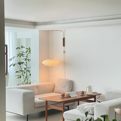 Swivel Sphere Wall Light with Adjustable Cord 15.7 in Walnut Chrome Finish Plug-In LED Sconce for Bedroom Office Living Room