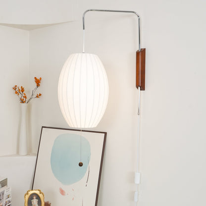 Swivel Sphere Wall Light with Adjustable Cord 15.7 in Walnut Chrome Finish Plug-In LED Sconce for Bedroom Office Living Room