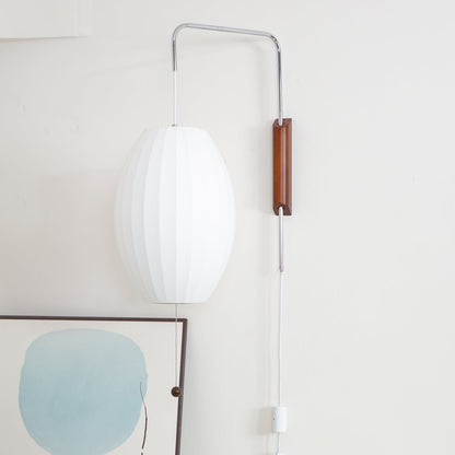 Swivel Sphere Wall Light with Adjustable Cord 15.7 in Walnut Chrome Finish Plug-In LED Sconce for Bedroom Office Living Room