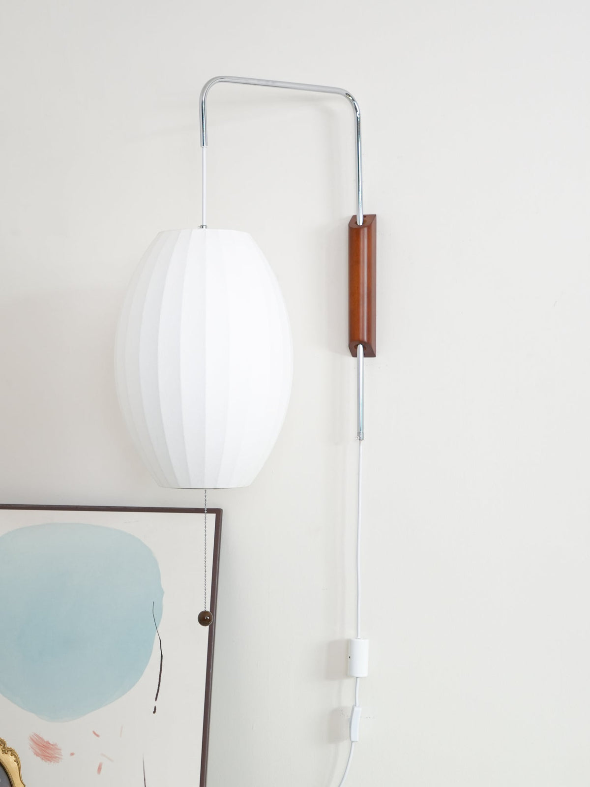 Swivel Sphere Wall Light with Adjustable Cord 15.7 in Walnut Chrome Finish Plug-In LED Sconce for Bedroom Office Living Room