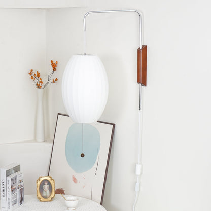 Swivel Sphere Wall Light with Adjustable Cord 15.7 in Walnut Chrome Finish Plug-In LED Sconce for Bedroom Office Living Room