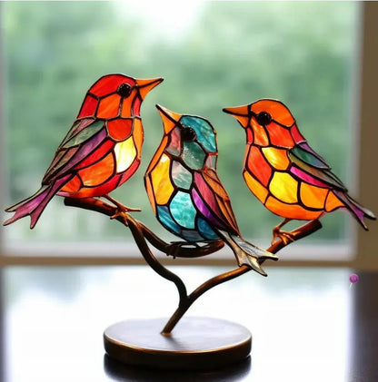 Stained Glass Bird Sun Catcher Hanging Ornament for Windows Living Room Bedroom Home Décor Gift Light Prism Rainbow Display