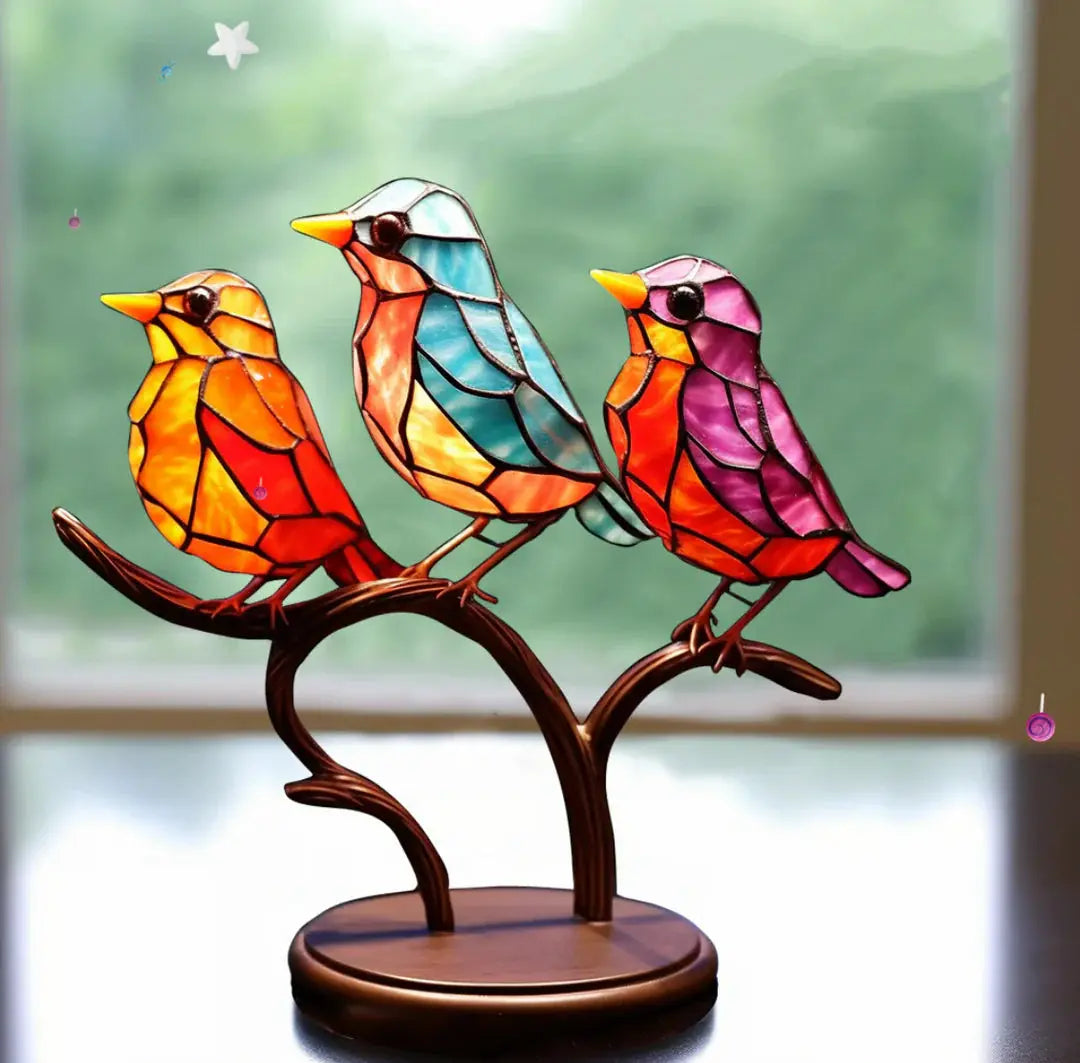Suncatcher Bird Ornament Set for Windows – Hanging Art Glass Décor Prism Reflects Rainbow Light for Living Room, Bedroom & Home