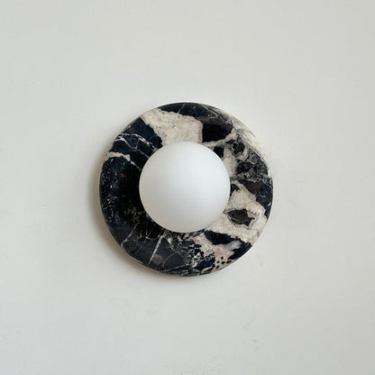 Round Glass Sconce with Natural Stone Backplate – 8-Inch Contemporary Fixture for Entryways, Bedrooms & Corridors