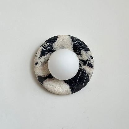 Round Glass Sconce with Natural Stone Backplate – 8-Inch Contemporary Fixture for Entryways, Bedrooms & Corridors