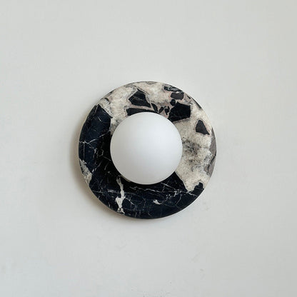 Round Glass Sconce with Natural Stone Backplate – 8-Inch Contemporary Fixture for Entryways, Bedrooms & Corridors
