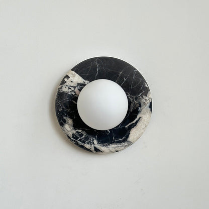 Round Glass Sconce with Natural Stone Backplate – 8-Inch Contemporary Fixture for Entryways, Bedrooms & Corridors