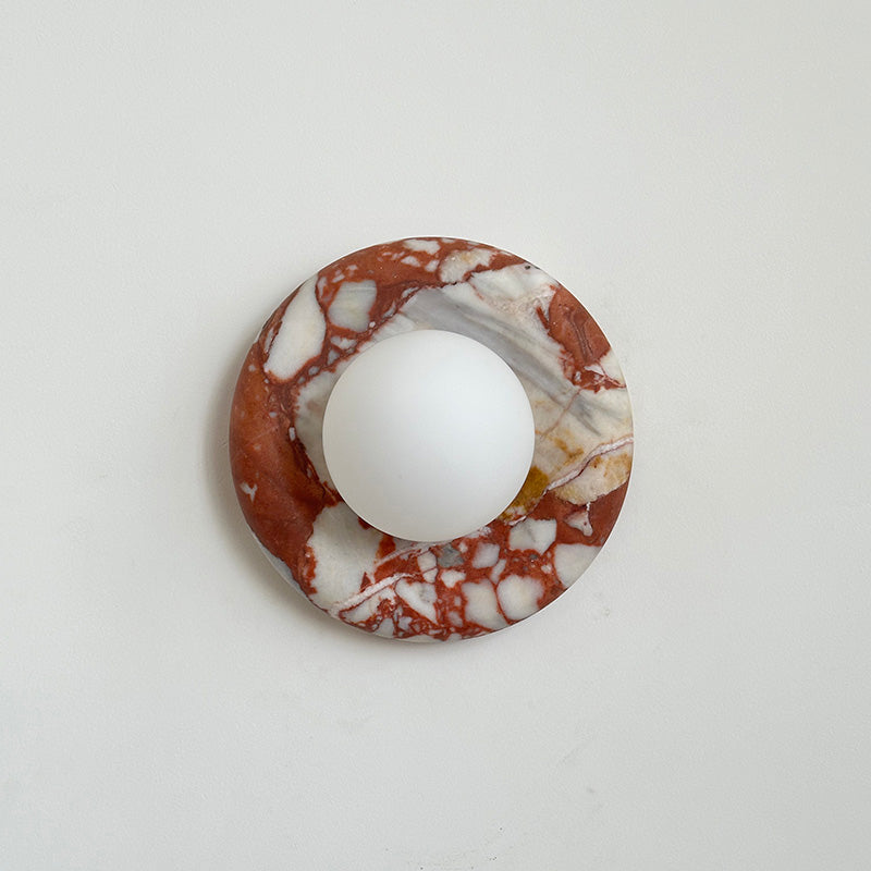 Round Glass Sconce with Natural Stone Backplate – 8-Inch Contemporary Fixture for Entryways, Bedrooms & Corridors