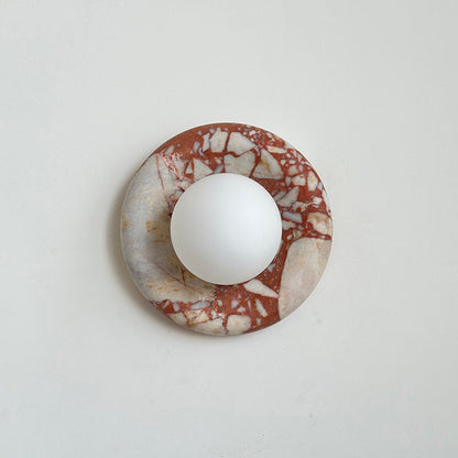 Round Glass Sconce with Natural Stone Backplate – 8-Inch Contemporary Fixture for Entryways, Bedrooms & Corridors
