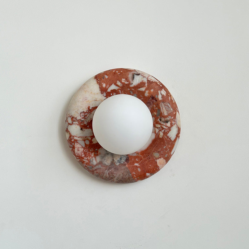 Round Glass Sconce with Natural Stone Backplate – 8-Inch Contemporary Fixture for Entryways, Bedrooms & Corridors