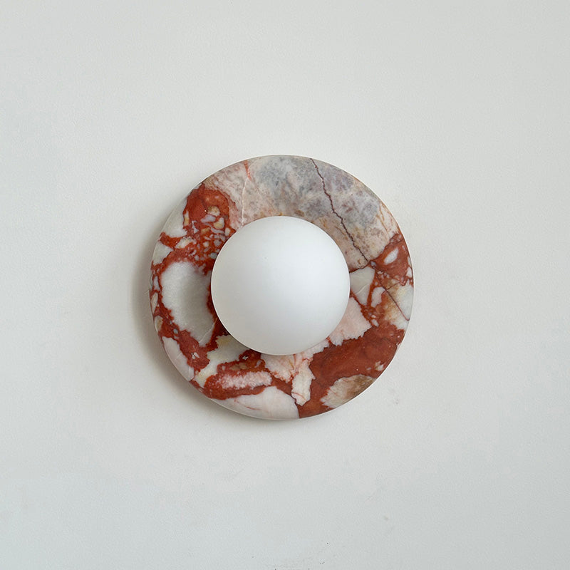 Round Glass Sconce with Natural Stone Backplate – 8-Inch Contemporary Fixture for Entryways, Bedrooms & Corridors