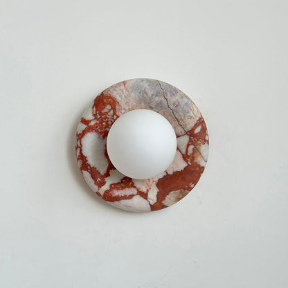 Round Glass Sconce with Natural Stone Backplate – 8-Inch Contemporary Fixture for Entryways, Bedrooms & Corridors