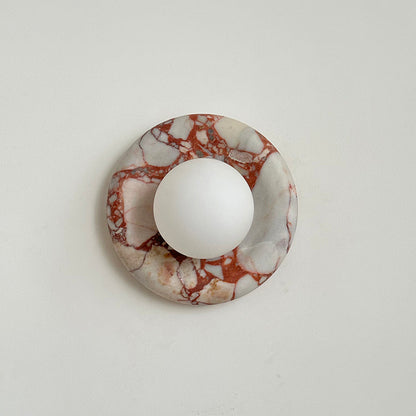 Round Glass Sconce with Natural Stone Backplate – 8-Inch Contemporary Fixture for Entryways, Bedrooms & Corridors