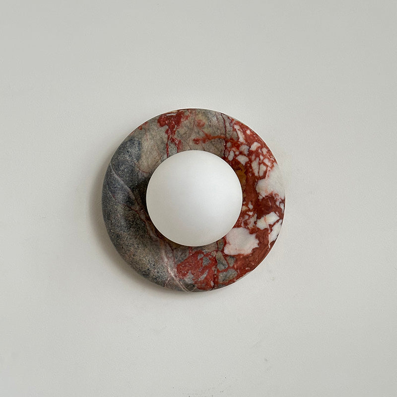 Round Glass Sconce with Natural Stone Backplate – 8-Inch Contemporary Fixture for Entryways, Bedrooms & Corridors