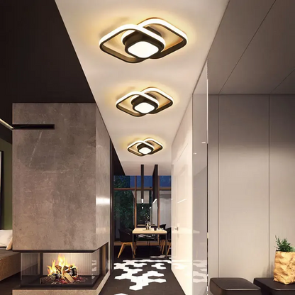 Dual-Loop LED Flush Mount Light Fixture Black Warm Glow for Entryways Contemporary Rooms Apartment Ceilings Low-Profile