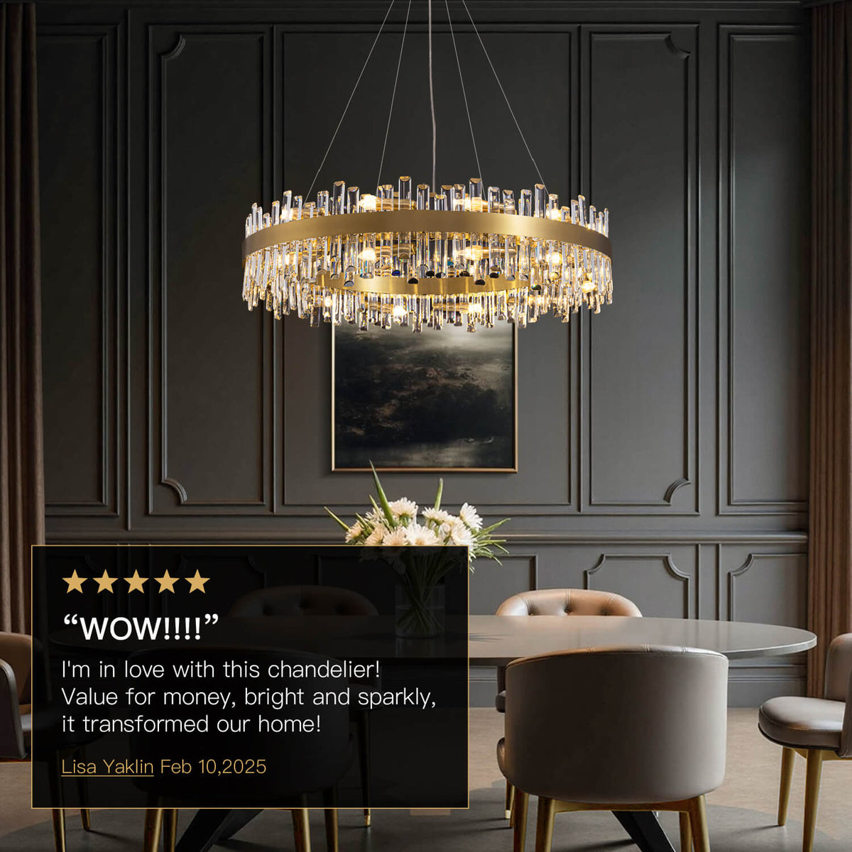 Tiered Crystal Chandelier with Gold Frame – Dining Room & Kitchen Island Ceiling Light – 19.7 to 39.4 inch diameter – Multi-Layer K9 Prism D