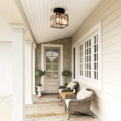 Flush Mount Crystal Light Fixture E27 Socket Black Gold for Bedroom Living Room Hallway Indoor Home Décor Compact Reflective Shade Elegant A