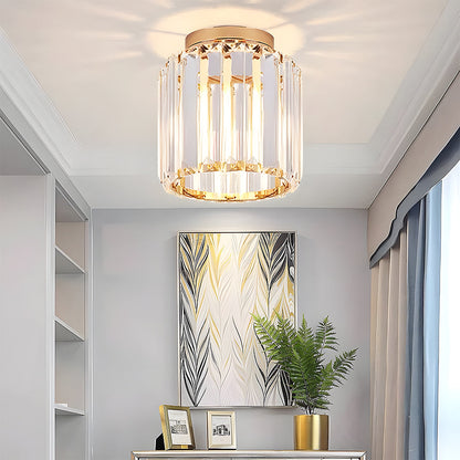 Decorative Flush Mount Light Fixture with Glass Cube and Metal Accents E27 Socket for Entryway Bedroom Small Room Ambient Overhead Lighting