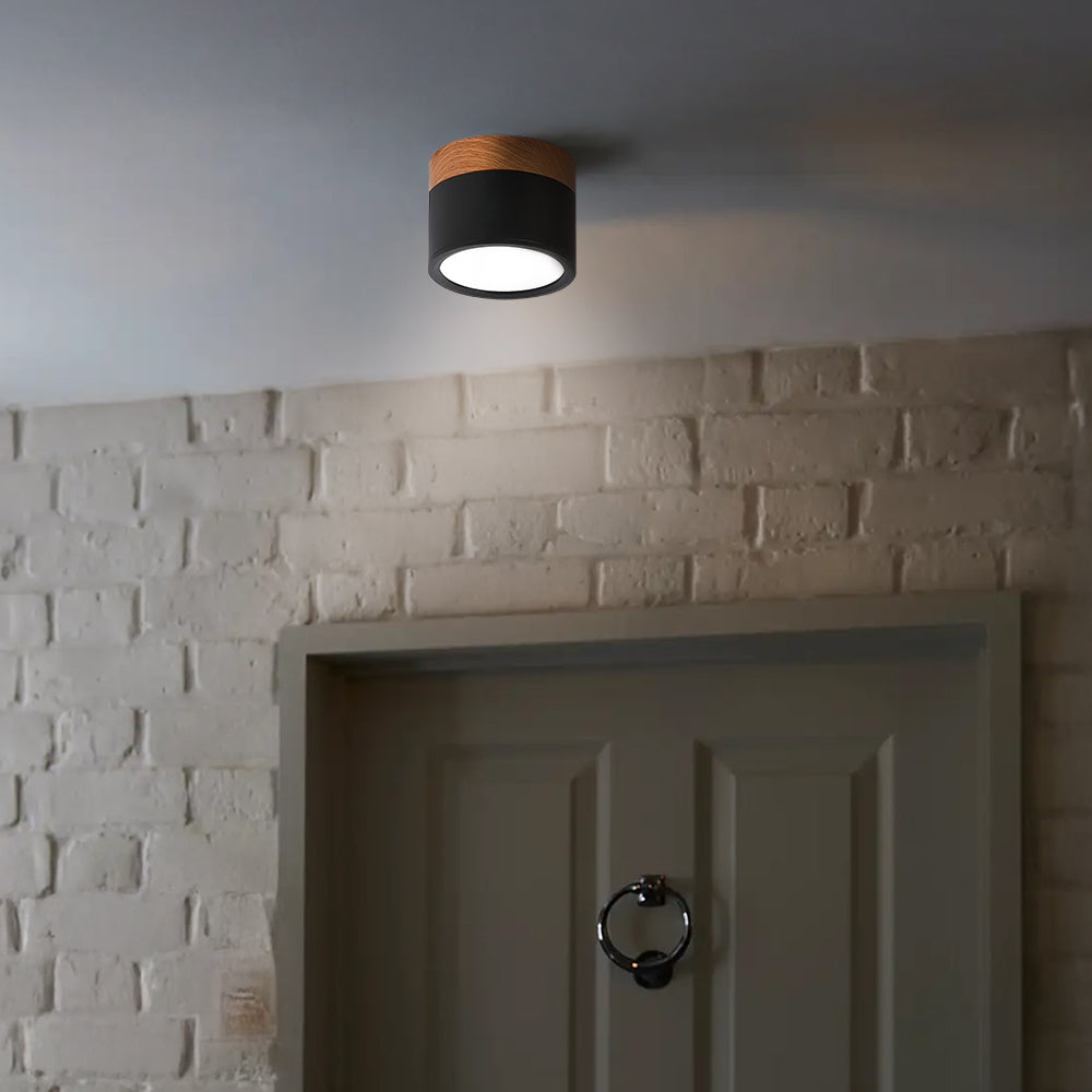 Round LED Flush Mount Light Fixture Wood Accent Aluminum 5W 7W for Entryway Bedroom Kitchen Hallway Ceiling Lamp Modern Minimalist Scandinav