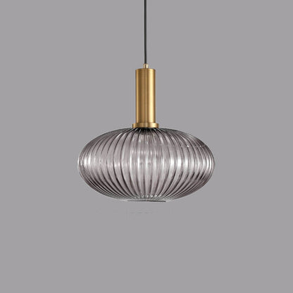 Ribbed Glass Cylinder Hanging Fixture Single-Bulb Suspension Lamp for Kitchen Island Dining Room Entryway