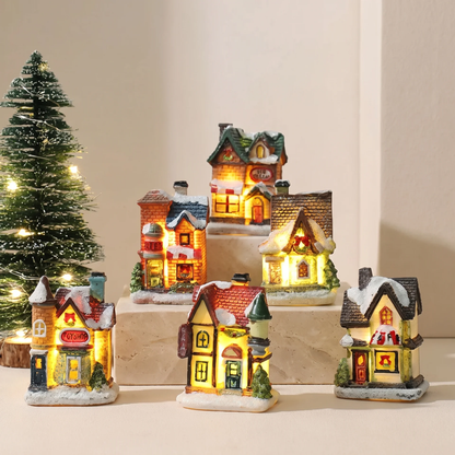 Caldara Christmas Village Set - Hand-Painted Houses with LED Lighting