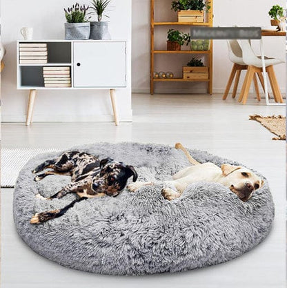 Round Raised-Edge Pet Bed with Plush Faux Fur Fill for Dogs & Cats