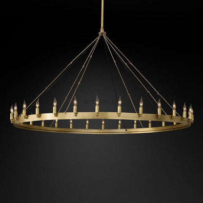 Circular Iron Ring Chandelier with Candelabra Bulbs – Statement Lighting for High Ceilings – 5 Diameter Options from 27" to 73"