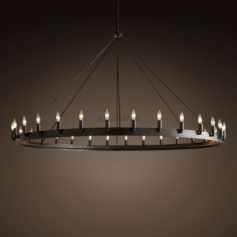 Circular Iron Ring Chandelier with Candelabra Bulbs – Statement Lighting for High Ceilings – 5 Diameter Options from 27" to 73"