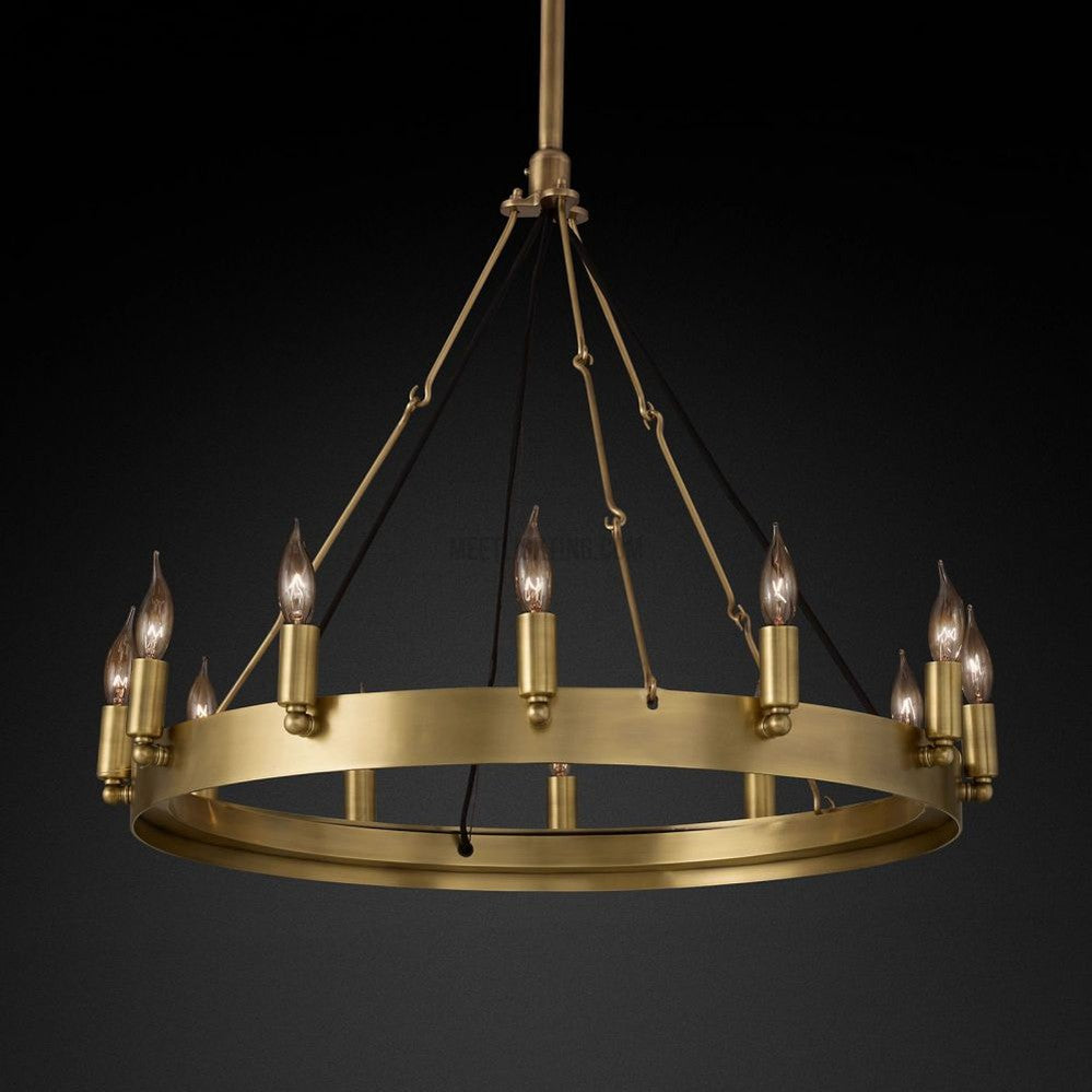 Circular Iron Ring Chandelier with Candelabra Bulbs – Statement Lighting for High Ceilings – 5 Diameter Options from 27" to 73"
