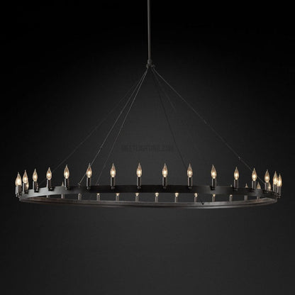 Circular Iron Ring Chandelier with Candelabra Bulbs – Statement Lighting for High Ceilings – 5 Diameter Options from 27" to 73"
