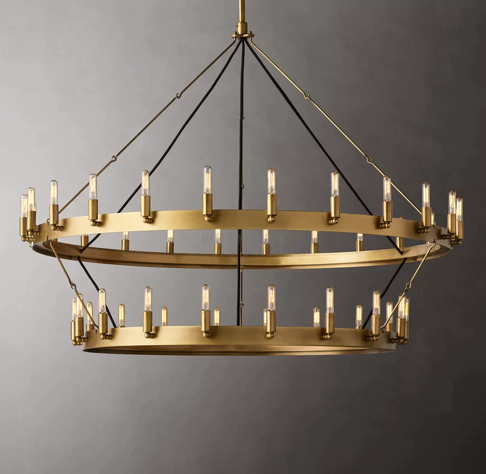 Two-Tier Industrial Chandelier with Filament Bulbs – Iron Angle Frame for Dining Room, Foyer & Living Space