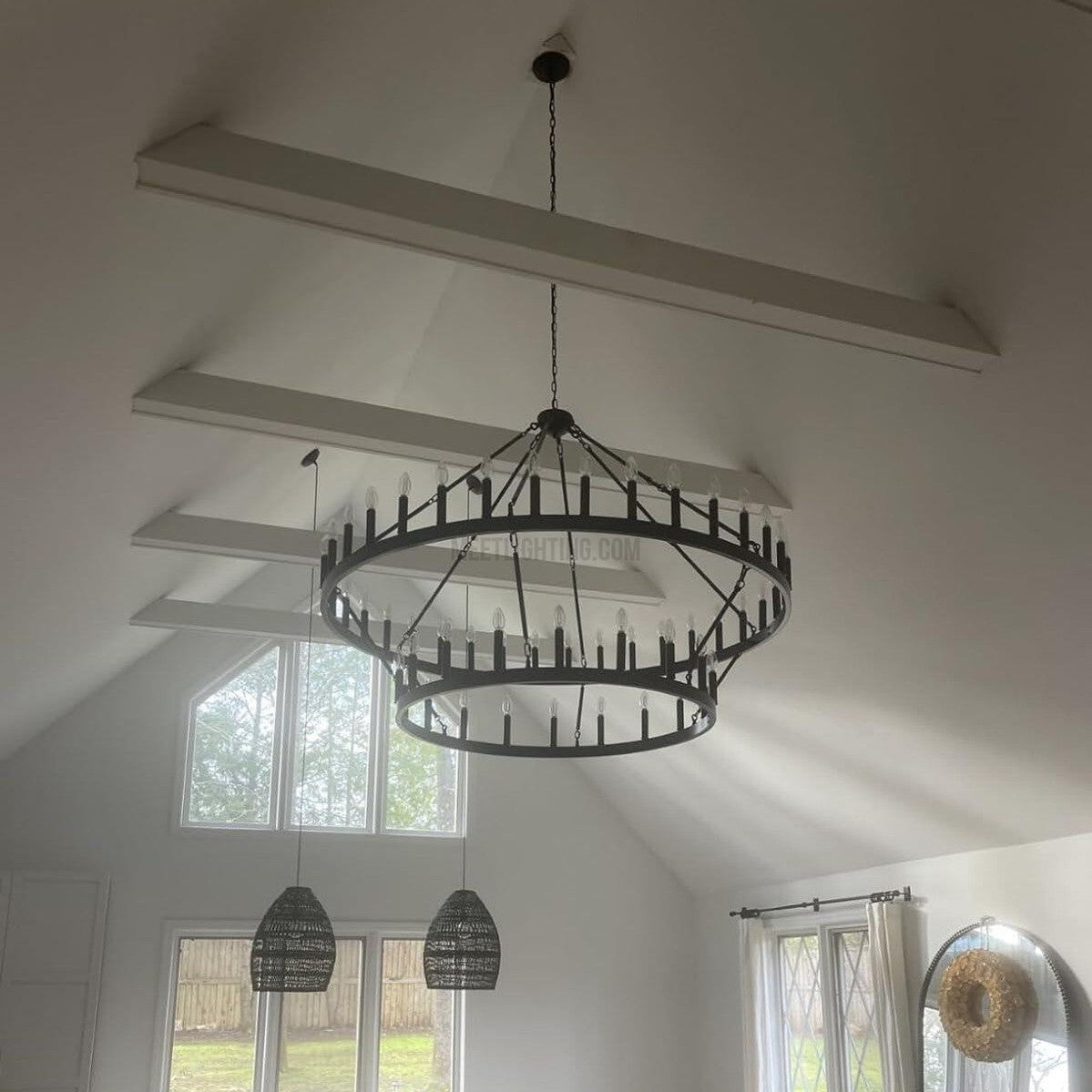 Two-Tier Industrial Chandelier with Filament Bulbs – Iron Angle Frame for Dining Room, Foyer & Living Space