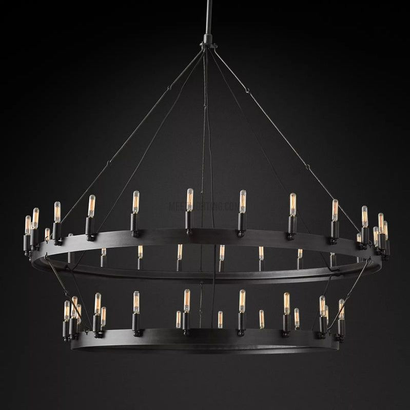 Two-Tier Industrial Chandelier with Filament Bulbs – Iron Angle Frame for Dining Room, Foyer & Living Space