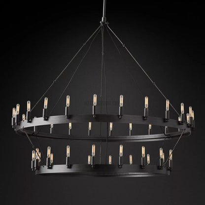 Two-Tier Industrial Chandelier with Filament Bulbs – Iron Angle Frame for Dining Room, Foyer & Living Space