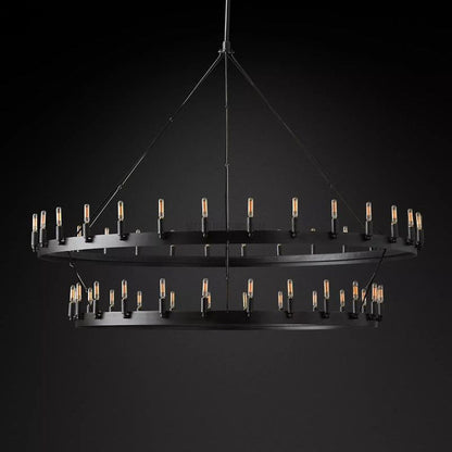 Two-Tier Industrial Chandelier with Filament Bulbs – Iron Angle Frame for Dining Room, Foyer & Living Space