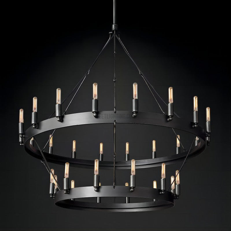 Two-Tier Industrial Chandelier with Filament Bulbs – Iron Angle Frame for Dining Room, Foyer & Living Space