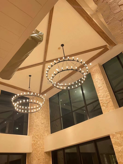 Two-Tier Industrial Chandelier with Filament Bulbs – Iron Angle Frame for Dining Room, Foyer & Living Space