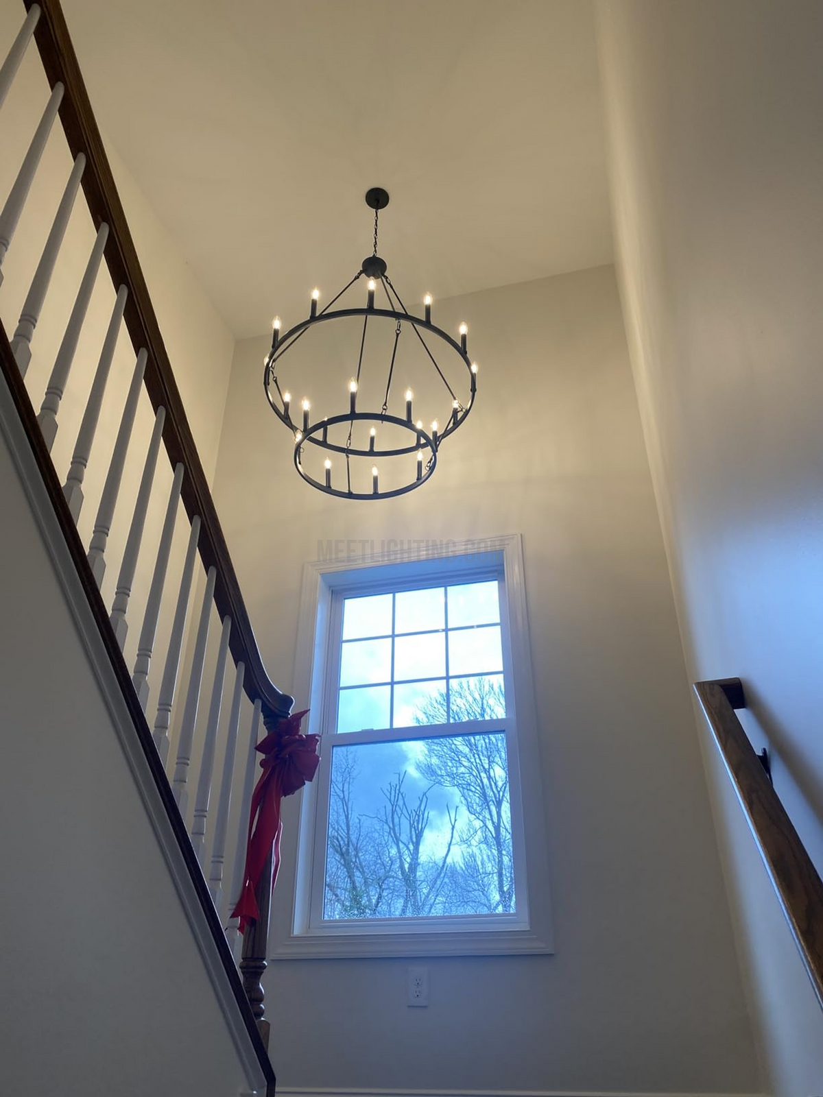 Two-Tier Industrial Chandelier with Filament Bulbs – Iron Angle Frame for Dining Room, Foyer & Living Space