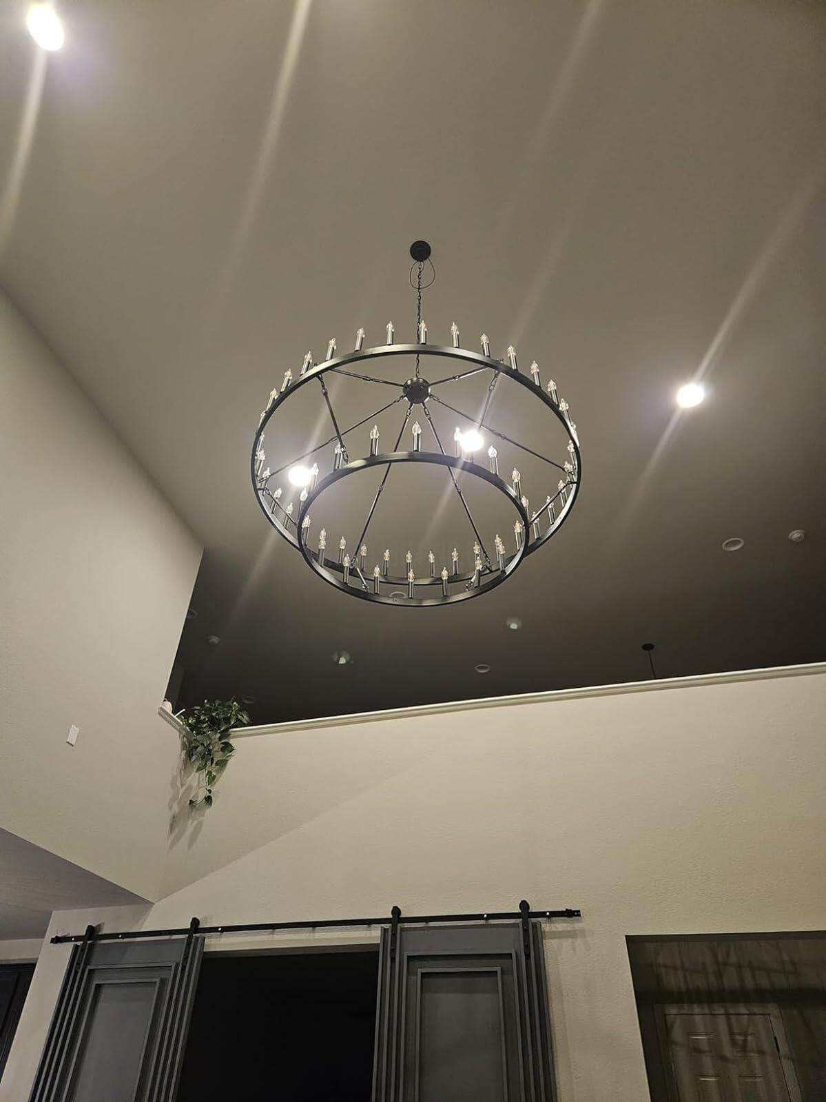 Two-Tier Industrial Chandelier with Filament Bulbs – Iron Angle Frame for Dining Room, Foyer & Living Space