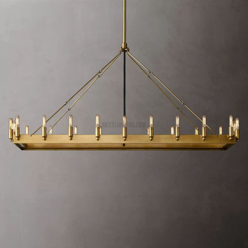 Industrial Rectangular Chandelier with Exposed Edison Bulbs – Adjustable Height Steel Frame Ceiling Light for Dining Room, Kitchen Island