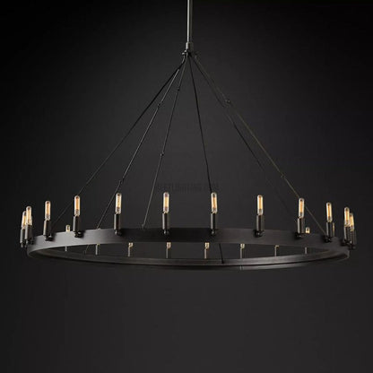 Industrial Round Iron Chandelier with Vintage Filament Bulbs for Dining Room & Foyer