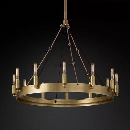 Industrial Round Iron Chandelier with Vintage Filament Bulbs for Dining Room & Foyer