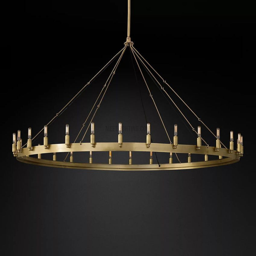 Industrial Round Iron Chandelier with Vintage Filament Bulbs for Dining Room & Foyer
