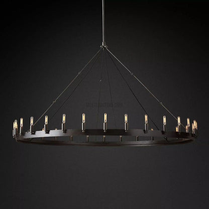 Industrial Round Iron Chandelier with Vintage Filament Bulbs for Dining Room & Foyer