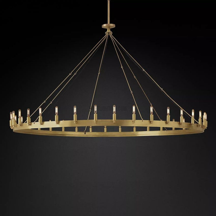 Industrial Round Iron Chandelier with Vintage Filament Bulbs for Dining Room & Foyer
