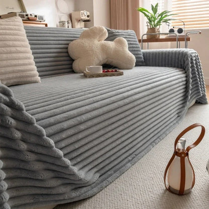Protège-canapé VelvetRib - Microfibre pelucheuse, confort matelassé