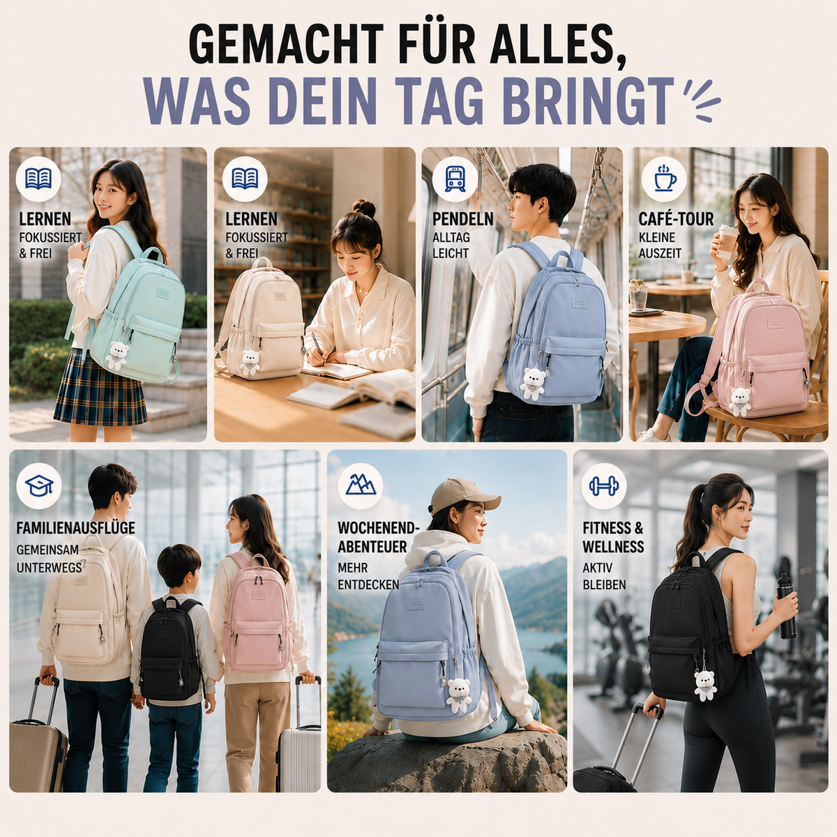 Sac à dos du quotidien avec compartiment rembourré pour ordinateur portable et poches multiples pour l'école, le travail et les voyages