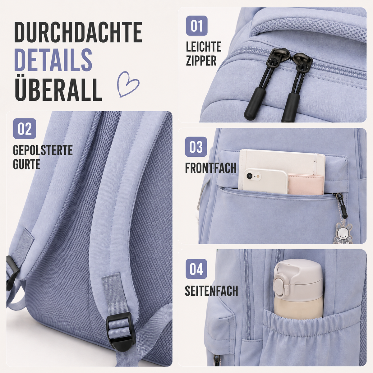 Sac à dos du quotidien avec compartiment rembourré pour ordinateur portable et poches multiples pour l'école, le travail et les voyages